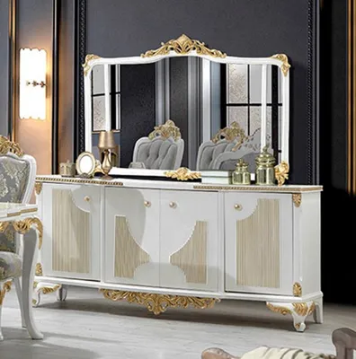 Produktbild von Casa Padrino Luxus Barock Möbel Set Weiß / Gold - 1 Barock Sideboard mit 4 Türen & 1 Barock Wandspiegel - Prunkvolle Barock Möbel