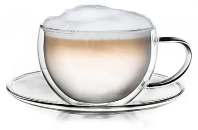 Produktbild von Creano Thermo-Tasse, doppelwandige Tee-/Latte Macchiato Cappuccino Tasse mit Untersetzer | 250 ml