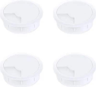 Produktbild von 4er Set sossai Schreibtisch Kabeldurchführung 60mm in Weiß Kabeldurchlass Kabelauslass