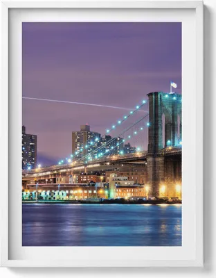 Produktbild von Brooklyn-Brücke– Wandbild mit Rahmen – Gerahmtes Bild  – Wanddekoration – 60x80 cm –  Weiß Rahmen