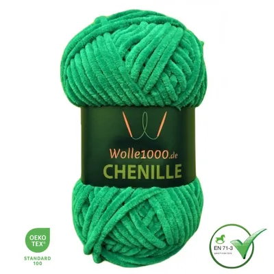 Produktbild von Wolle1000 Chenille - 26 SMARAGD - 100g - weiches Chenille Garn / Kuschelwolle