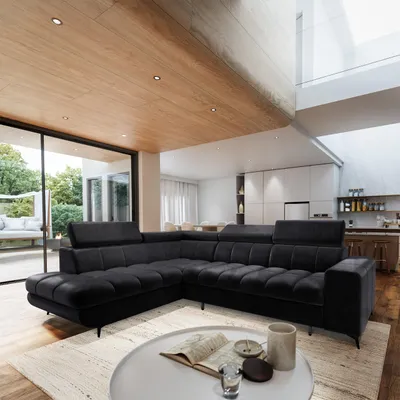 Produktbild von Masseno Ecksofa MORIVA L-S mit Schlaffunktion L-Form, Sofa mit Bettkasten, Wohnzimmersofa, Couch, Soffa, Bettsofa, Couchgarnitur- Schwarz, MONOLITH 95