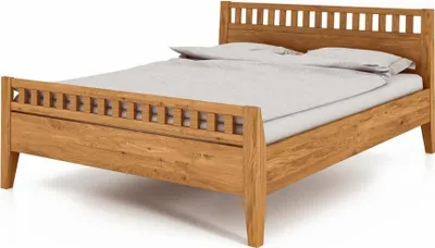 Produktbild von Bett Sydo 6 aus Wildeiche massiv 120x200 cm mit Holzkopfteil und hohem Fußteil