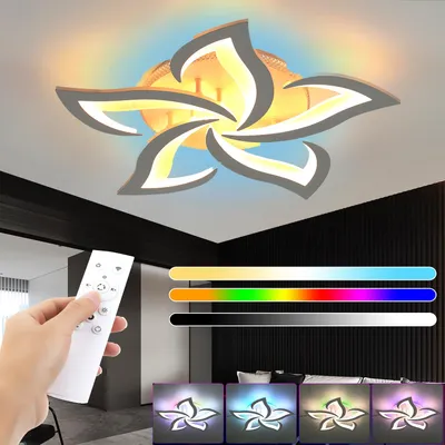 Produktbild von 50W Blumenform LED Deckenleuchte mit RGB Farbwechsel Lamp, Dimmbar mit Fernbedienung, Modern Deckenlampe für Schlafzimmer Kinderzimmer Wohnzimmer