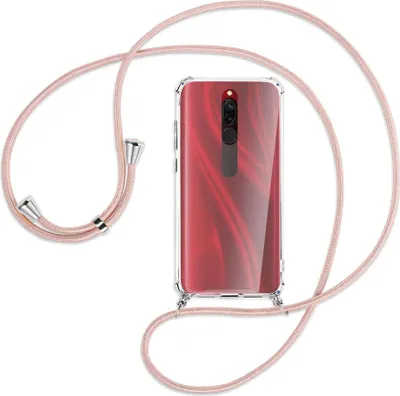 Produktbild von Handykette Backcover-Schutzhülle mit Band (Metall silberfarben) für Xiaomi Redmi 8 - roségold