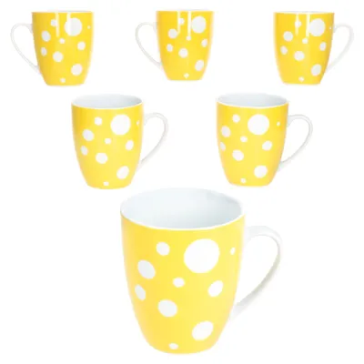 Zdjęcie produktu dla Pula żółte kropki zestaw 6 kubków do kawy 300ml kubek porcelanowy 6 os. herbata kakao kropki