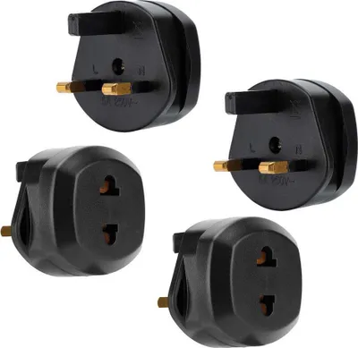 Produktbild von Intirilife 4x Steckdosen Adapter in SCHWARZ – 4er Set UK Typ G auf USA Typ A Steckdosen Stromadapter Reisestecker für z.B. Amerika, Japan, Kanada, Thailand – Typ A Reiseadapter Netzstecker Converter