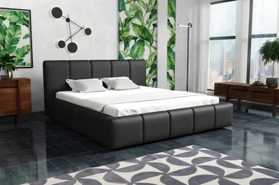 Produktbild von Polsterbett Bett Doppelbett GENUA Stoff 180x200cm Kunstleder Soft Schwarz