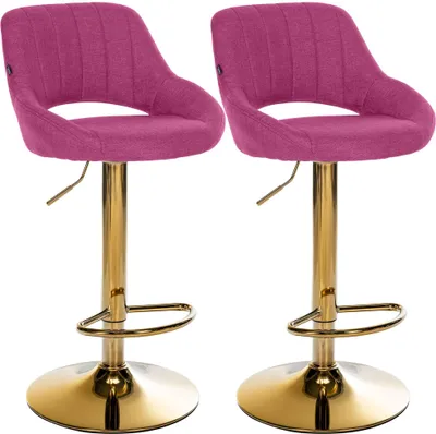 Produktbild von CLP 2er Set Barhocker Milet Stoffbezüge höhenverstellbar drehbar mit Rückenlehnen lila Material Gestell Metall gold