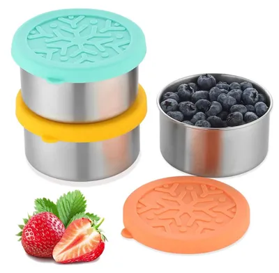 Image de Ensemble de 3 boîtes à goûter en acier inoxydable avec couvercles en silicone, pour enfants et adultes