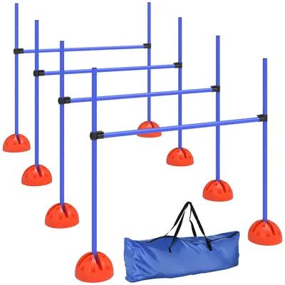 Obrázok produktu pre Sada pre agility pre psov, 4-dielna, pozostávajúca z 4 prekážok | Farba: modrá, oranžová | Rozmery: 19,5 x 124 x 103 cm