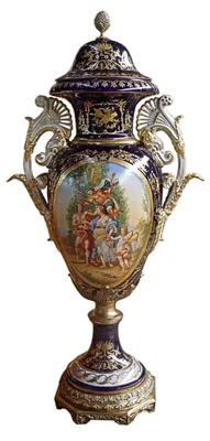 Obrázok produktu pre Casa Padrino, luxusná baroková porcelánová váza s pokrievkou v modrej a zlatej farbe – 126 cm – Limitovaná edícia