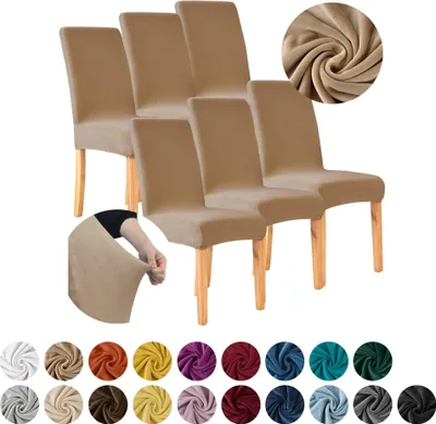 Produktbild von MEBLE ODNOWA, Stuhlhusse, Stuhlbezug, Standardgröße, Samt, Camel, 6er Set, Velours, elastisch, Stuhlbezüge, Stuhlhussen, maschinenwaschbar