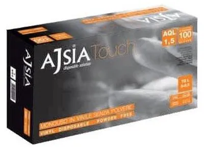 Produktbild von Ajsia Einweg-Vinylhandschuhe Touch Weiß Puderfrei AQL 1,5 Größe L - 100 Stück Packung