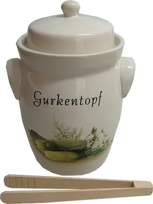 Produktbild von SCHMITT Gurkentopf 5L creme Keramik, mit Holzzange