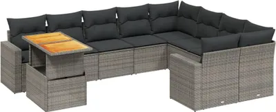 Produktbild von vidaXL 10-tlg. Garten-Sofagarnitur mit Kissen Grau Poly Rattan