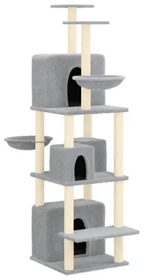 Obrázek produktu pro Krabovací sloupek - Křešadlo pro kočky - Kočičí strom - Nábytek pro kočky - Dům pro kočky - Světlě šedá barva - Výška 180 cm