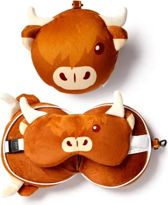 Produktbild von Relaxeazzz Plüsch Highland Coo Kuh Reisekissen & Schlafmaske