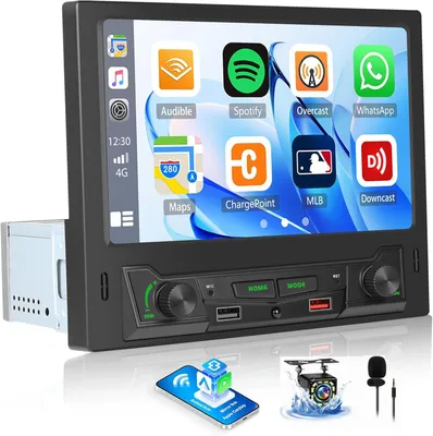 Obrázok produktu pre 1-DIN autorádio s bezdrôtovým CarPlay a Android Auto, 8-palcové rádio s displejom, multimediálny prehrávač MP5