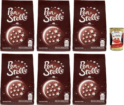 Produktbild von Mulino Bianco Biscotti Pan di stelle 6x 350g Italien kekse biscuits cookies kuchen, Frühstückskekse, Kakao -Keks Haselnüsse und 100% Frischmilch + Italian Gourmet polpa 400g