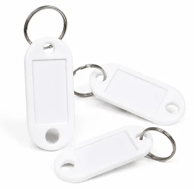 Immagine prodotto di Confezione da 1 portachiavi personalizzabile, monocolore - Targhette per chiavi con anello personalizzabili | Portachiavi personalizzabile | Portachiavi in plastica con etichette sostituibili - Colore: bianco