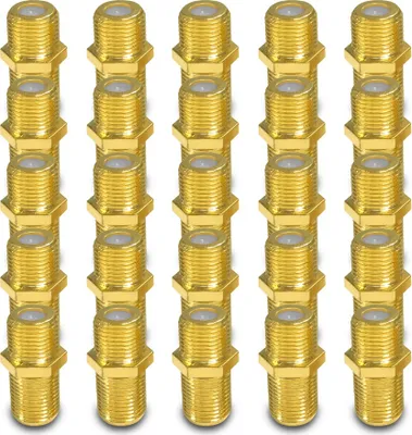 Produktbild von 25x ARLI F-Verbinder vergoldet – F-Kupplung F-Buchse auf F-Buchse für Koaxialkabel & SAT Verlängerung F Verbinder