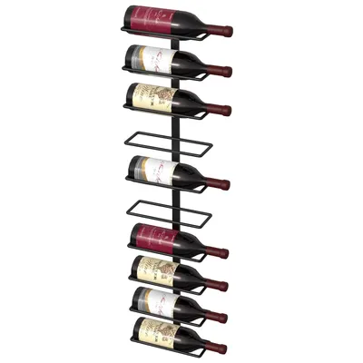 Produktbild von Wand-Weinregal für 10 Flaschen, Metall Flaschenregal Schwarz, Platzsparendes Weinregal zur Wandmontage, Modularer 3+4+3 Aufbau
