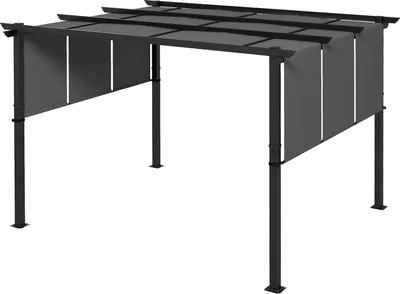 Zdjęcie produktu dla Altanka 3,5x3m pergola ze ścianą boczną, dachem tarasowym, ciemnoszara, odporna na warunki atmosferyczne do ogrodu i tarasu