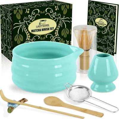 7-teiliges Matcha-Set – Keramikschale, Bambusbesen, Löffel
