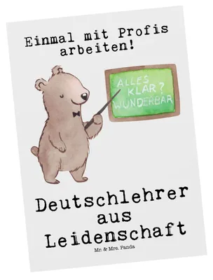 Produktbild von Mr. & Mrs. Panda Postkarte Deutschlehrer Leidenschaft - Weiß - Geschenk, Ansichtskarte, Ansichtskarten, einzelkarte, Postkarten, Grundschule, Deutschunterricht, Lustig