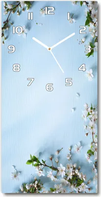 Produktbild von Wanduhr aus Glas – 30x60 cm - Glasbild - Glasuhr - Gehärtetes Glas -Kirschblüten