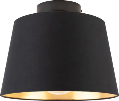 Produktbild von QAZQA - Klassisch I Antik Deckenleuchte I Deckenlampe I Lampe I Leuchte mit Baumwollschirm schwarz mit Gold I Messing 25 cm - Combi schwarz I Wohnzimmer I Schlafzimmer - Textil Rund - LED geeignet E27