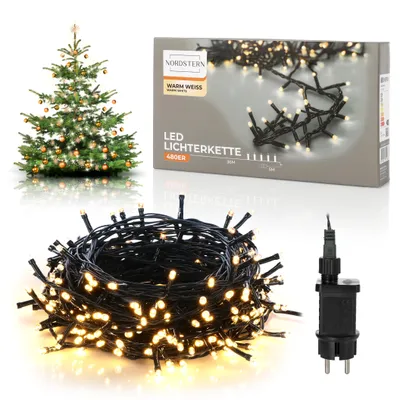 Produktbild von Nordstern LED Lichterkette Warmweiß 480 LEDs - Weihnachts Beleuchtung für Innen & Außen mit Stecker 36 m - Deko Weihnachtsbaumbeleuchtung Wetterfest