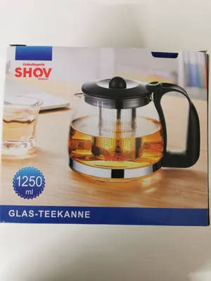 Obrázek produktu pro Skleněná konvice SHOV se sítkem na čaj s ochranou proti přehřátí Filtrační sítko z nerezové oceli (1250 ml)