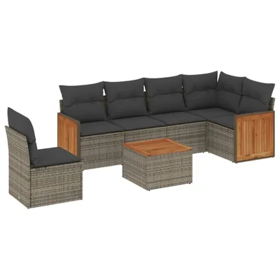 Produktbild von vidaXL 7-tlg. Garten-Sofagarnitur mit Kissen Grau Poly Rattan