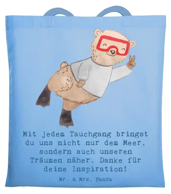 Produktbild von Mr. & Mrs. Panda Tote Bag Tauch Trainerin - Sky Blue - Geschenk, Sportart, totebag, Jutebeutel, Danksagung, Taucherin, Shopping Tasche, Schultasche, Unterwasserreisen
