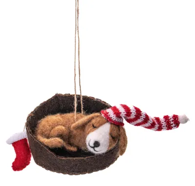 Produktbild von Dekorative Hundefigur in einer Körbchenform