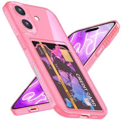 Obrázok produktu pre NALIA, neónový silikónový obal pre iPhone 16 – s priehradkou na karty a výraznou farbou – CARDPOP (nárazuvzdorný obal na telefón) – značka z Berlína – ružová