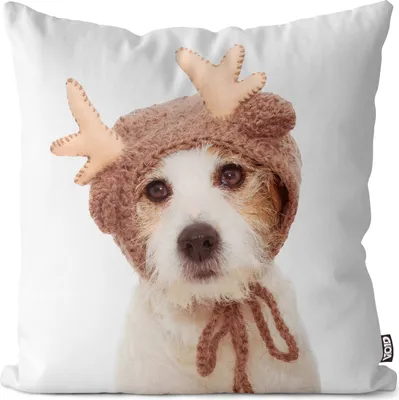 Produktbild von VOID Hund Mütze Rentier Geweih Kissenbezug Kissenhülle Sofakissen Kissen Deko Outdoor-Kissen Dekokissen