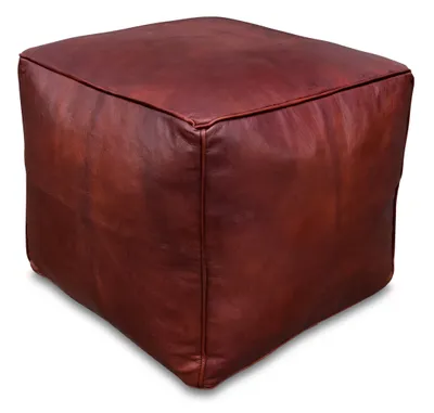 Produktbild von Klassischer Quadratischer Echtleder Pouf – Kastanienbraun - Handgefertigt - gefüllt geliefert – Ottoman, Sitzsack, Fußhocker