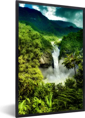 Produktbild von MuchoWow® MuchoWow® Gerahmtes Poster Wasserfall - Berge - Dschungel 40x60 cm - Poster mit zchwarzem Bilderrahmen - Papierdruck - Wandbilder