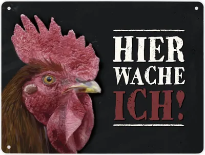 Produktbild von Hier wache ich! Metallschild XL mit Hahn Motiv Schild Blechschild Emailleschild
