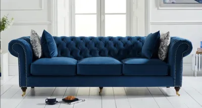 Produktbild von Blaue Chesterfield Sofa Couch Polster Stoff Leder Couchen  Polster Garnitur Neu