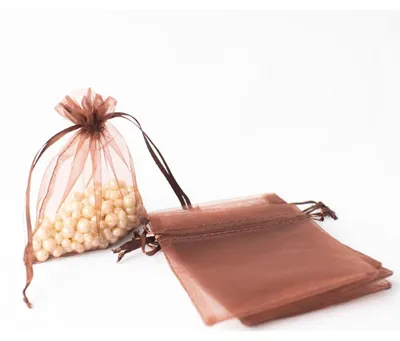 Immagine prodotto di Sacchetti di organza per regali e caramelle, color marrone, confezione da 100 pezzi