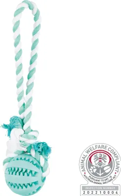 Produktbild von TRIXIE Denta Fun Ball am Tau, Minzgeschmack, Naturgummi, Ø 7 / 24 cm