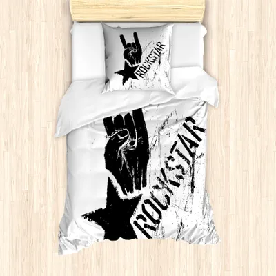 Produktbild von ABAKUHAUS Felsen Bettbezug Set für Einzelbetten, Grunge-Effekt Hand Stern, Milbensicher Allergiker geeignet mit Kissenbezug, 135 cm x 200 cm - 80 x 80 cm, Pale Grau und Schwarz