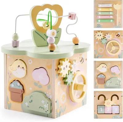 Image de Cube d'activités en bois - Jouet d'éveil à partir de 1 an - Cube d'activités pour les enfants à partir de 12 mois - Cube d'activités pour les tout-petits