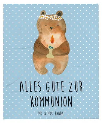 Produktbild von Mr. & Mrs. Panda Bettdecke Bär Kommunion - Blau Pastell - Geschenk, Winterdecke, Gottes Segen, Kuscheldecke, Decke, Tagesdecke, Teddy, Plaid, Katholisch, Taufkerze