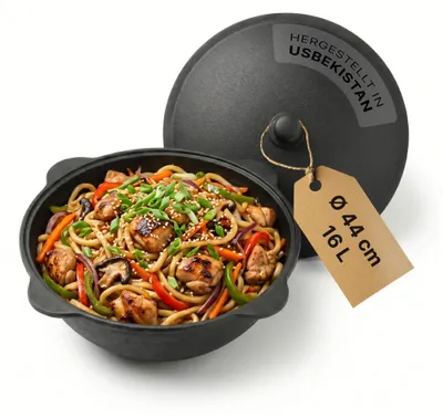 Produktbild von Gusseisen Kasan 16L Deckel Campingtopf Kazan WOK Kessel Schwenktopf Camping BBQ