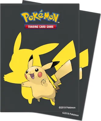 Two card sleeves with Pikachu artwork on a dark gray background.
